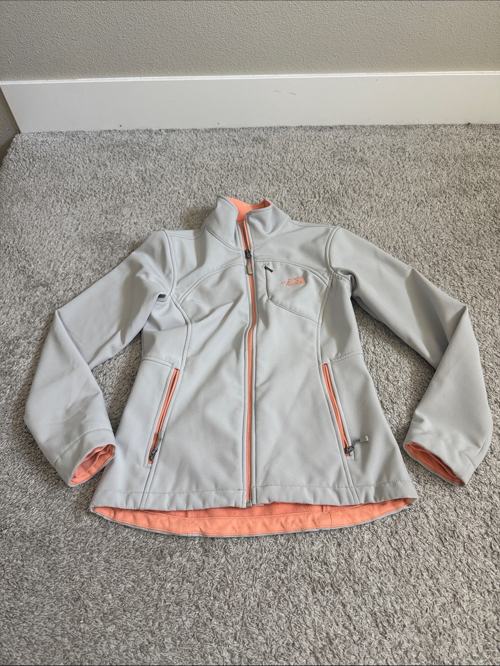 The North Face Women's Light Gray Softshell Jacket with Peach Accents
